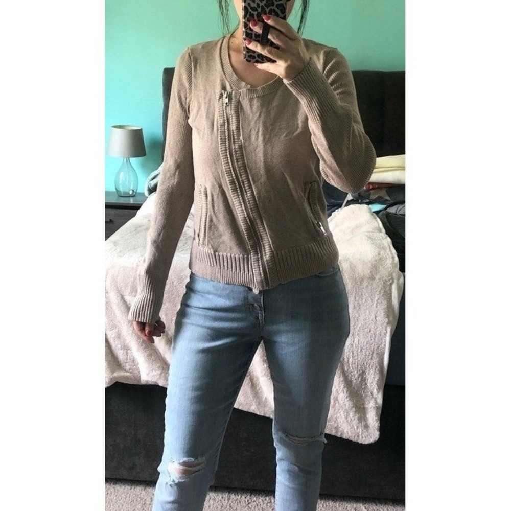 Victoria's Secret Tan Asymmetric Zip Moto Knit Cardigan Sweater Womens Medium